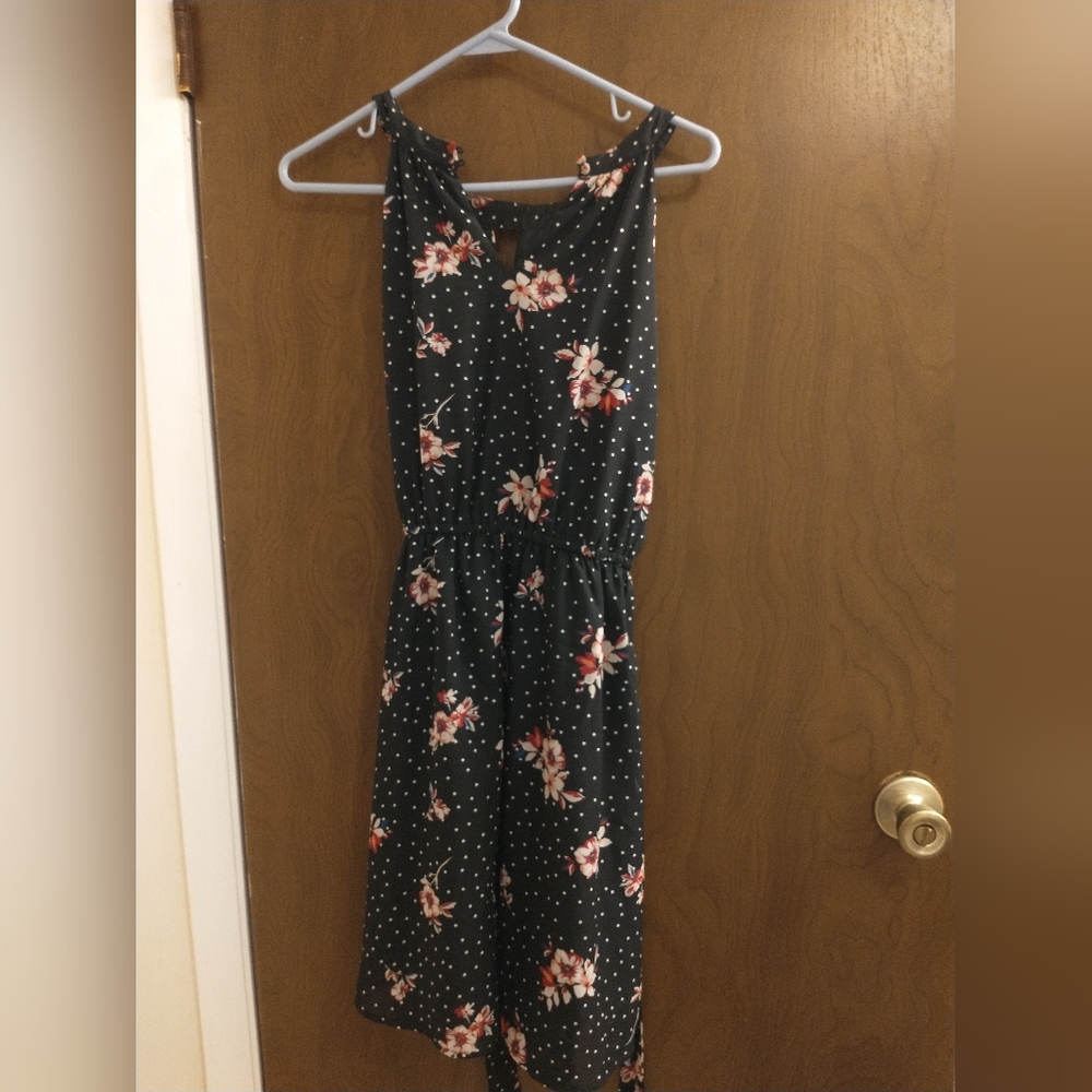 Crescent brand dress, black with polka dots & flowers size 8